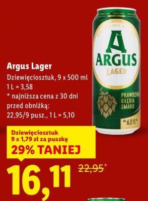 Piwo Argus Lager 9-pak promocja w Lidl