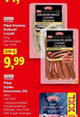 Kiełbaski Pikok Premium Kiełbaski z szynki białe lub śląskie promocja w Lidl