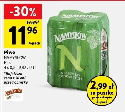 Piwo NAMYSŁÓW Pils promocja w Intermarche