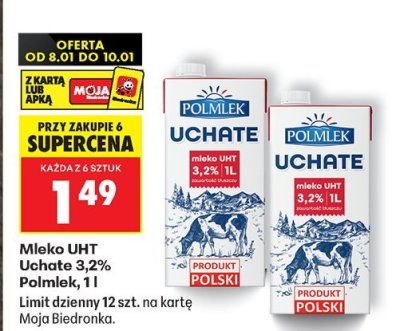 Mleko UHT Uchate 3,2% Polmlek, 1l promocja w Biedronka