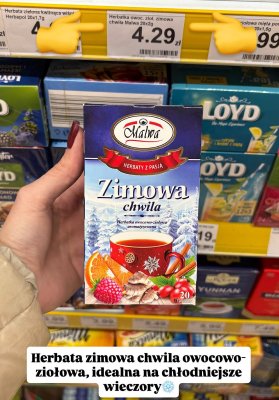 Herbata zimowa chwila owocowo-ziołowa  promocja w Dino
