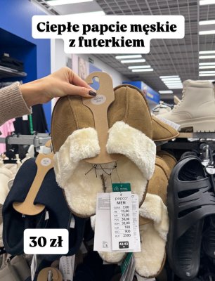 Ciepłe papcie męskie z futerkiem  promocja w Pepco