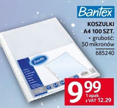 Koszulki A4 Bantex 100szt 50 mikronów promocja w Selgros