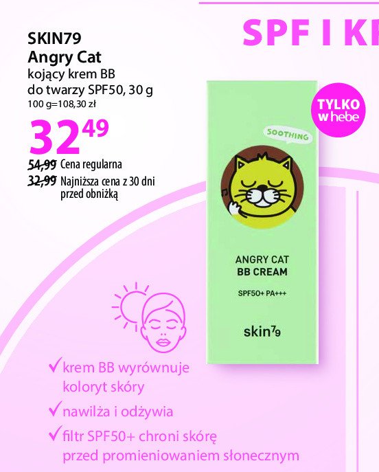 Krem bb spf 50+ Skin79 angry cat bb cream promocja