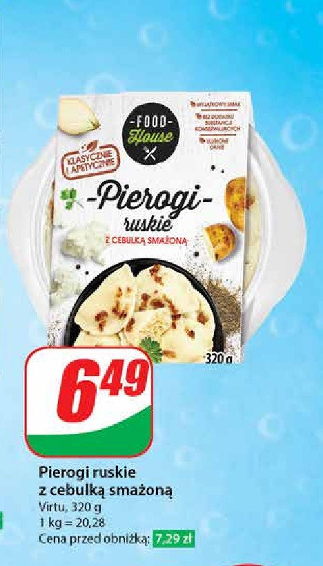 Pierogi ruskie z cebulką smażoną Food house promocja w Dino