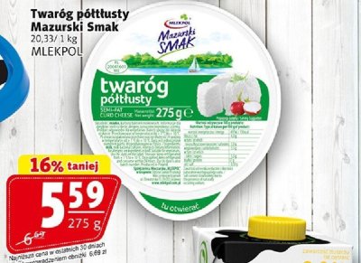 Twaróg półtłusty Mazurski Smak 275 g MLEKPOL promocja w Prim Market