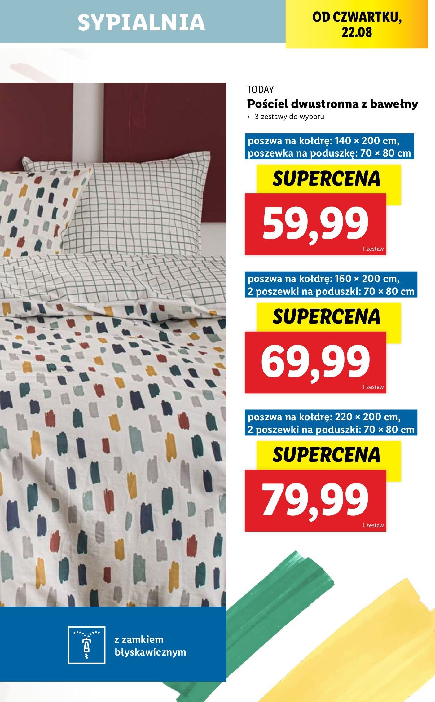 Komplet pościeli bawełnianej 140 x 200 cm + 70 x 80 cm promocja w Supeco