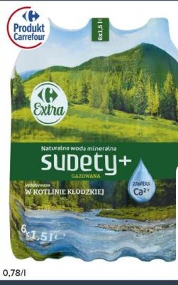 Woda mineralna CARREFOUR SUDETY+ 6 x 1,5 l niegazowana, lekko gazowana, gazowana 7,02 zł/cena za 6-pak promocja w Globi
