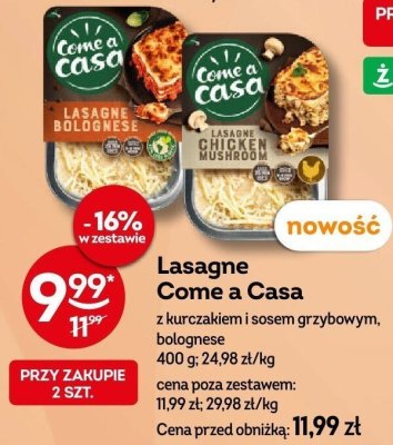 Lasagne Come a Casa z kurczakiem i sosem grzybowym, bolognese promocja w Żabka