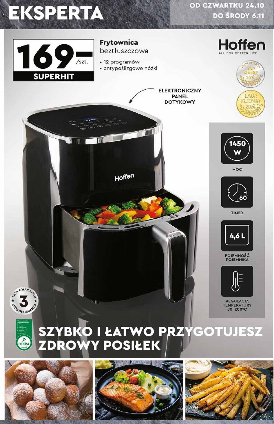 Frytkownica beztłuszczowa 1450w Hoffen promocja w Biedronka