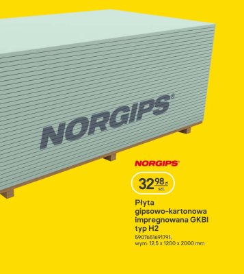 Płyta gipsowo-kartonowa impregnowana GKBI typ H2 promocja w Castorama
