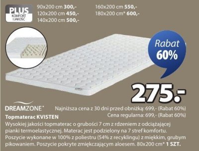 Topmaterac DREAMZONE Topmaterac KVISTEN 90x200 cm promocja w Jysk