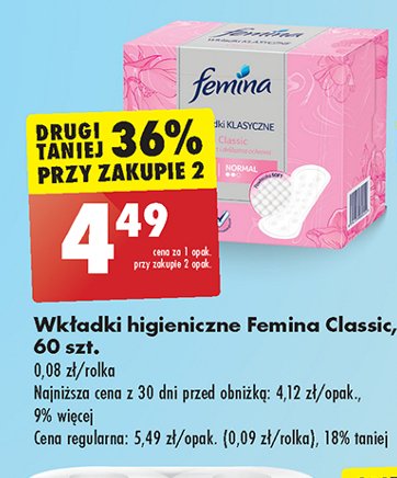 Wkładki higieniczne Femina classic (Biedronka) promocja w Biedronka
