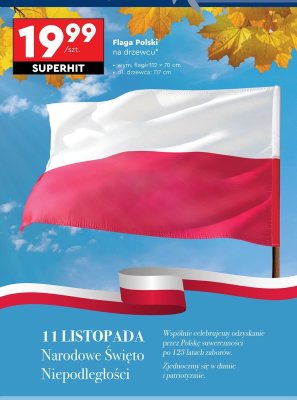 Flaga Polski na drzewcu 112x70 cm promocja w Biedronka