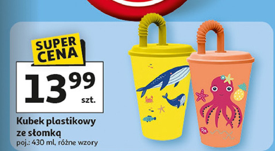 Kubek plastikowy ze słomką 430 ml promocja w Auchan