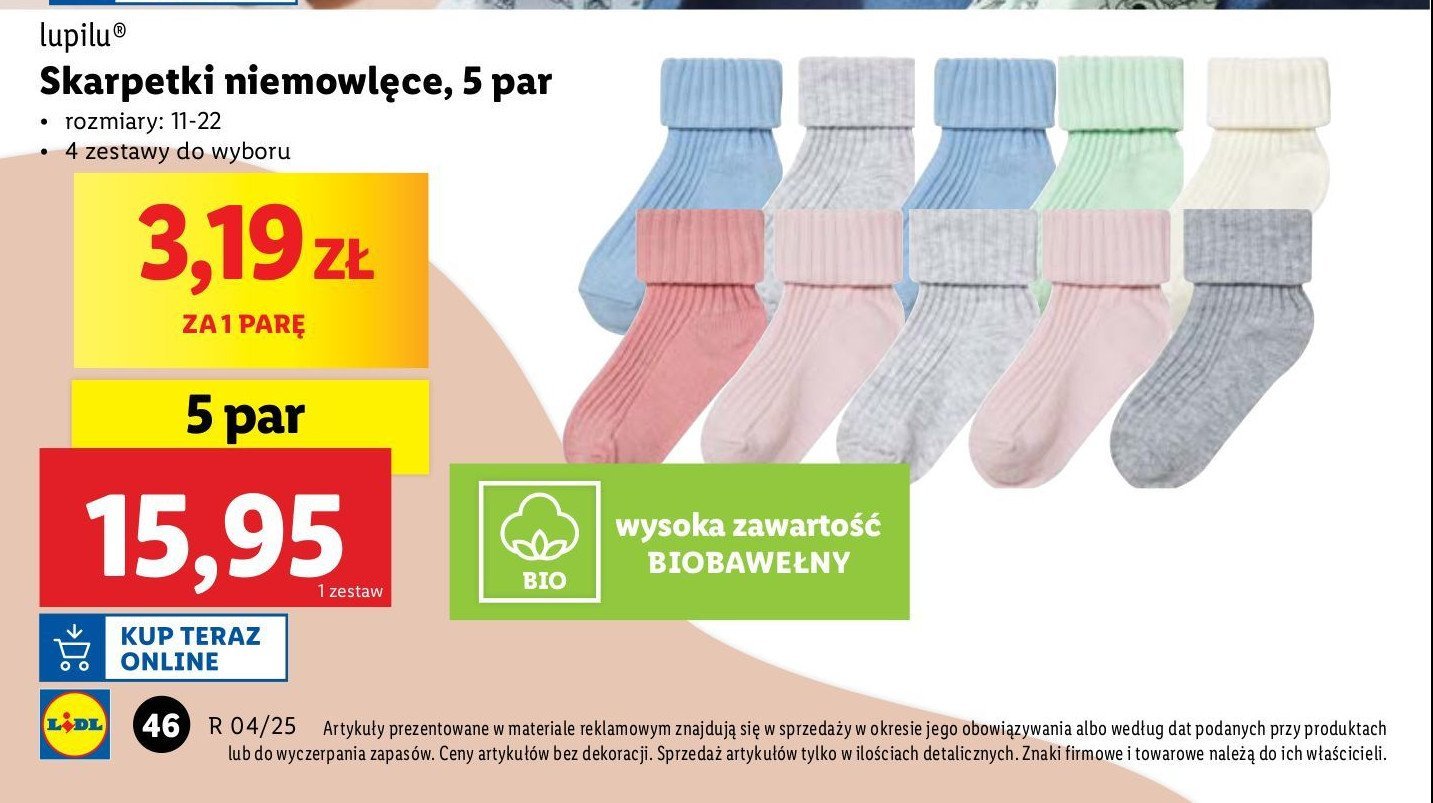 Skarpetki niemowlęce rozm. 11-22 Lupilu promocja