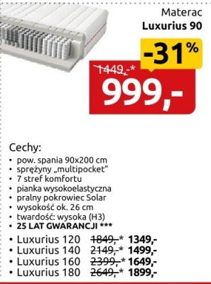 Materac Luxurius 90 promocja w Black Red White