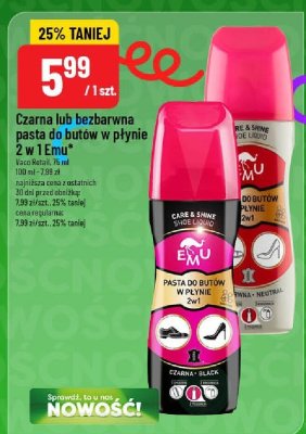 Czarna lub bezbarwna pasta do butów w płynie 2 w 1 Emu promocja w POLOmarket