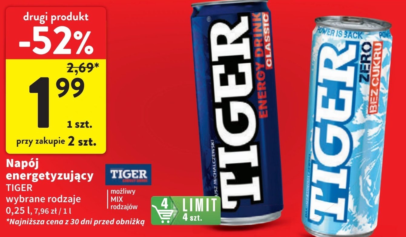 Napój zero Tiger energy drink promocja w Intermarche