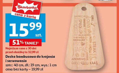 Deska do krojenia 40 x 19 x 1 cm bambus promocja w Auchan