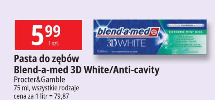 Pasta do zębów extreme mint kiss Blend-a-med 3d white promocja