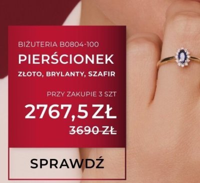 Pierścionek złoto, brylanty, szafir B0804-100 promocja w Briju