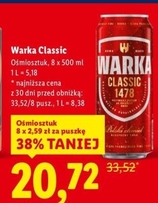 Piwo Warka Classic 8x500 ml promocja w Lidl