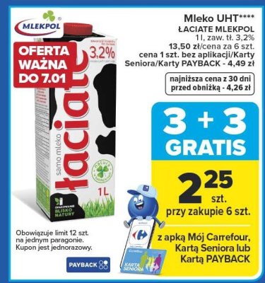 Mleko UHT ŁACIATE MLEKPOL promocja w Carrefour Market