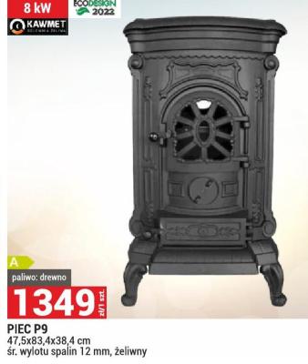 PIEC P9 47,5x83,4x38,4 cm śr. wylotu spalin 12 mm, żeliwny promocja w Merkury Market