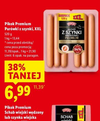 Parówki z szynki XXL Pikok Premium promocja w Lidl