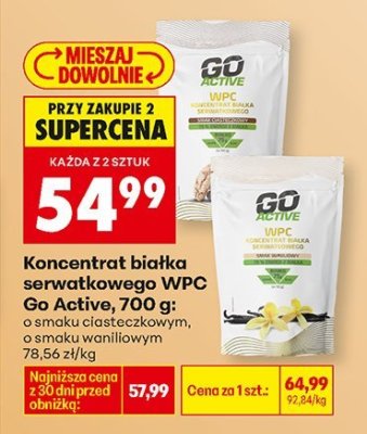 Koncentrat białka serwatkowego WPC Go Active, 700 g: o smaku pistacjowym, waniliowym, czekoladowym promocja w Biedronka