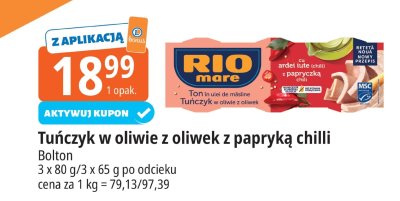 Tuńczyk w oliwie z oliwek z papryką chilli Rio Mare Bolton promocja w Leclerc