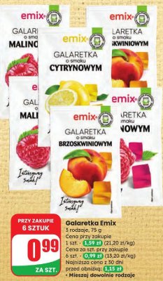 Galaretka Emix malinowa, cytrynowa, truskawkowa, brzoskwiniowa promocja w Dino