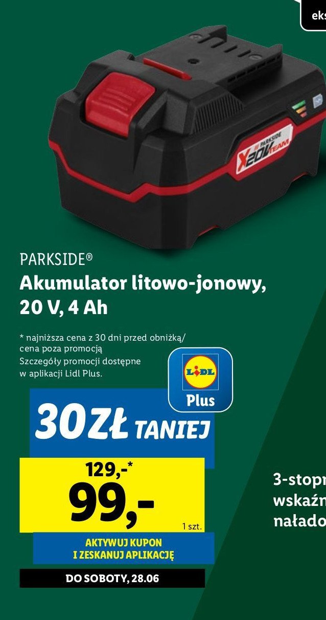 Akumulator 20v 4 ah Parkside promocja w Lidl