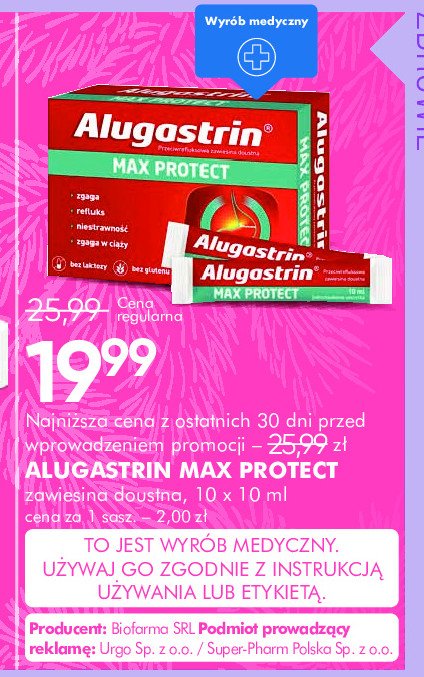 Suplement diety Alugastrin max protect promocja w Super-Pharm