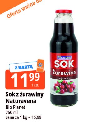 Sok z żurawiny Naturavena Bio Planet promocja w Leclerc
