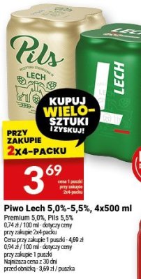 Piwo Lech 5,0%-5,5%, 4x500 ml Premium 5,0%-6,5% promocja w Twój Market