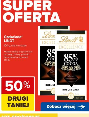 Czekolada LINDT różne rodzaje drugi -50% taniej promocja w Carrefour
