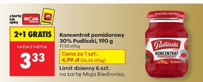 Koncentrat pomidorowy Pudliszki 30% 190g promocja w Biedronka