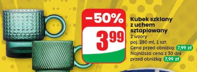 Kubek szklany z uchem sztaplowany promocja w Dino