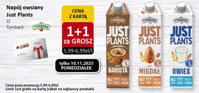 Napój owsiany Just Plants 1l Tymbark (Barista, Migdał, Owies) promocja w Market Point