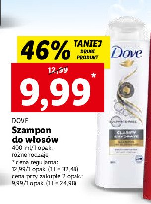 Szampon do włosów claryfi & hydrate Dove promocja
