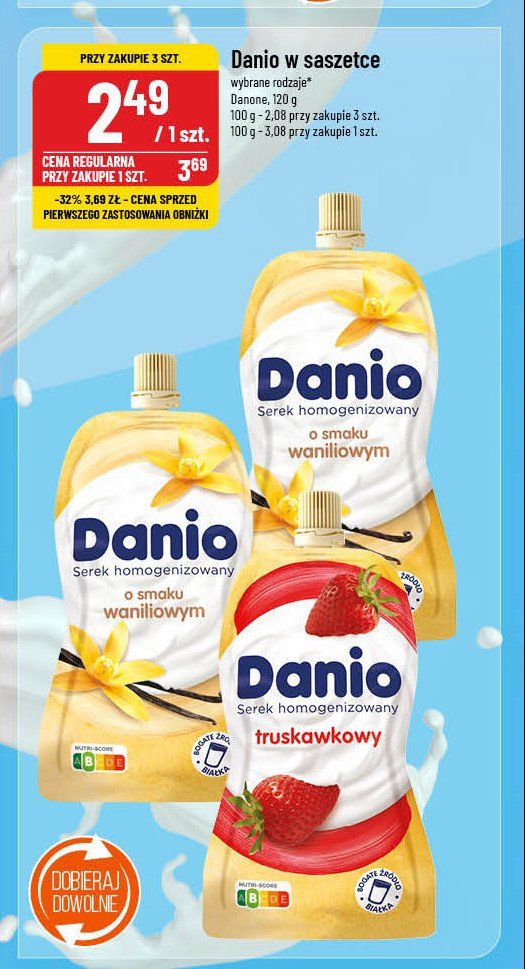 Serek wanilia saszetka Danone danio promocja w POLOmarket