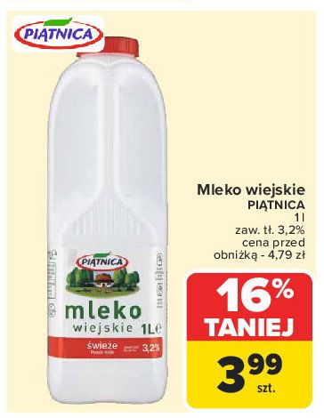 Mleko wiejskie 3.2% Piątnica promocja w Carrefour Market