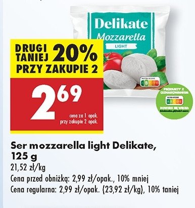 Ser mozzarella light Delikate promocja w Biedronka