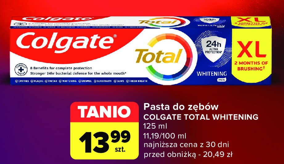 Pasta do zębów whitening Colgate total promocja w Carrefour Market