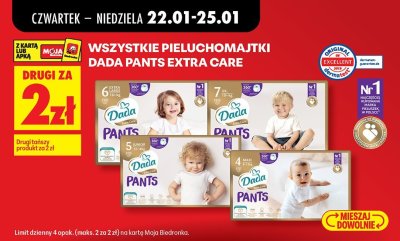 Wszystkie pieluchomajtki Dada Pants Extra Care DRUGIE ZA 2 ZŁ promocja w Biedronka