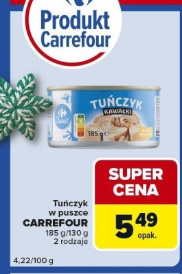 Tuńczyk w puszcze CARREFOUR 185 g/130 g 2 rodzaje promocja w Carrefour Express