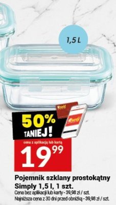 Pojemnik szklany prostokątny Simply 1,5 l promocja w Twój Market