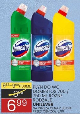 Płyn do WC Domestos 700 / 750 ml różne rodzaje promocja w Wafelek